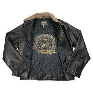 Aeropostale Bomber Jacket Mens XL Vintage Faux Leather Heavy Sherpa Collar Black